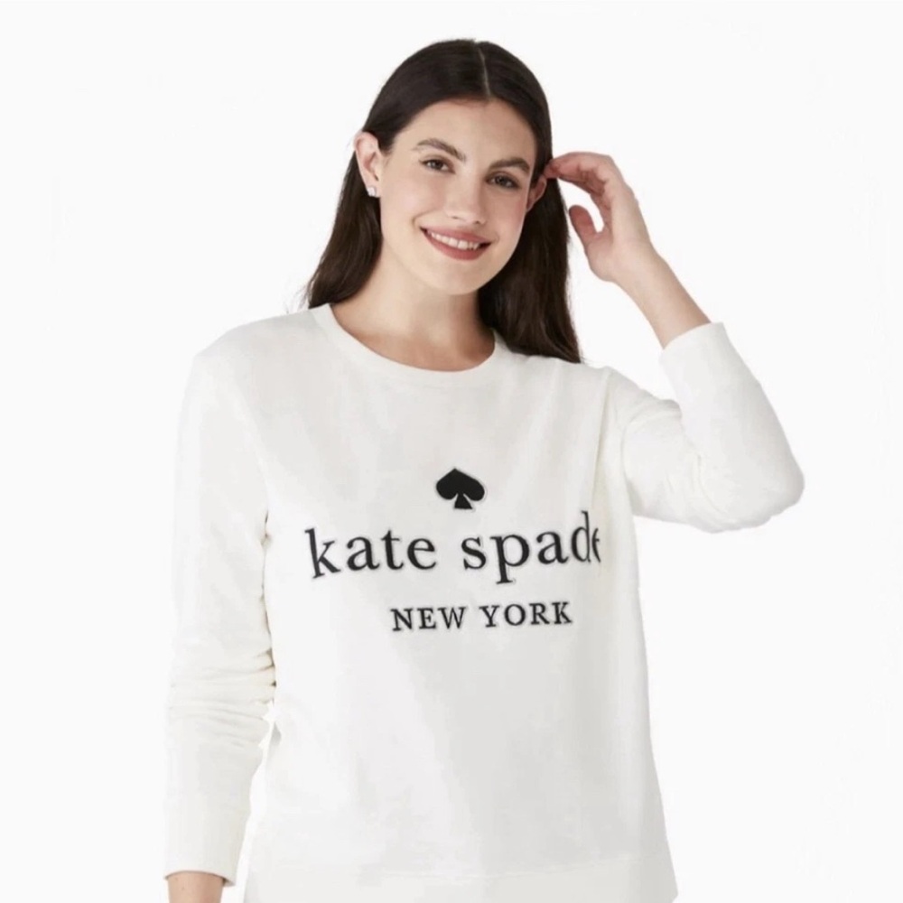 Kate Spade New York Embroidered Logo Sweatshirt  Ivory Size M - Picture 3 of 5